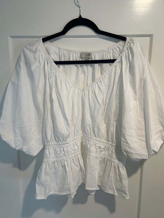 LOFT Tops - LOFT White Smocked Waist Peasant Top